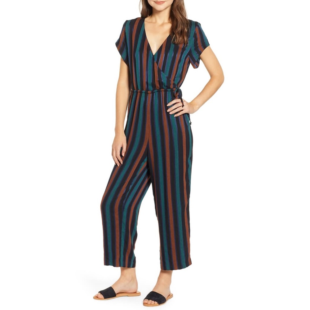 Madewell Stripe Short Sleeve Wrap Jumpsuit